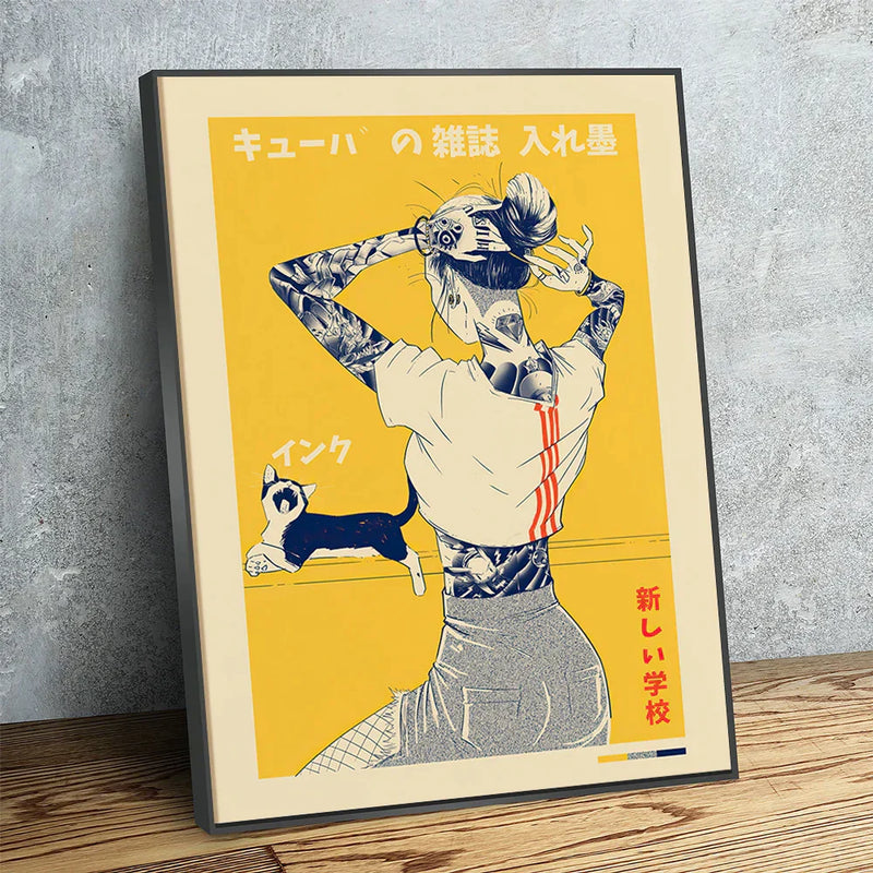 ™ Japanese Cat Poster Vintage Canvas Print for Retro Wall Art in Modern Home