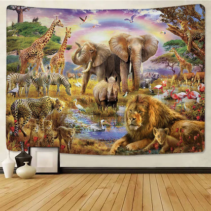 DecorBites™ Lion Tapestry African Grassland Animals Cartoon Wall Hanging Blanket