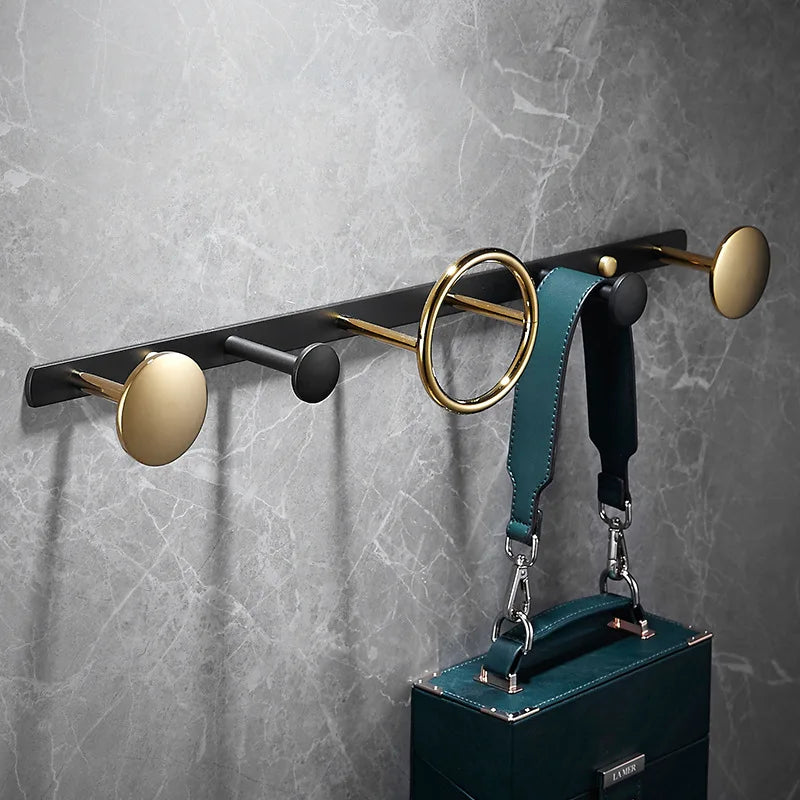 ™ Gold & Black Bathroom Hardware Set: Shelf, Towel Rack, Paper Holder, Brush Holder