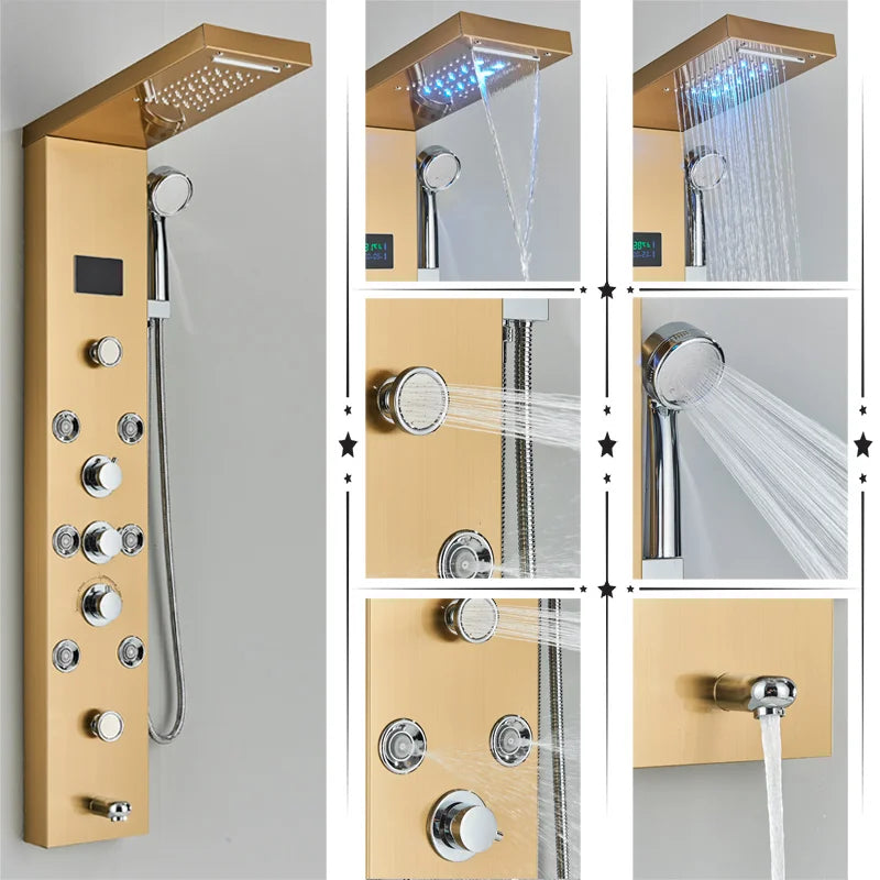 DecorBites™ LED Shower Panel Column Bathtub Mixer Tap with Temperature Screen Massage.