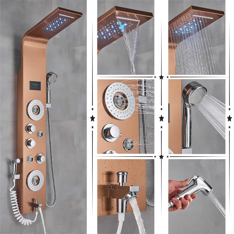 DecorBites™ LED Rainfall Shower Panel System with Temperature Screen