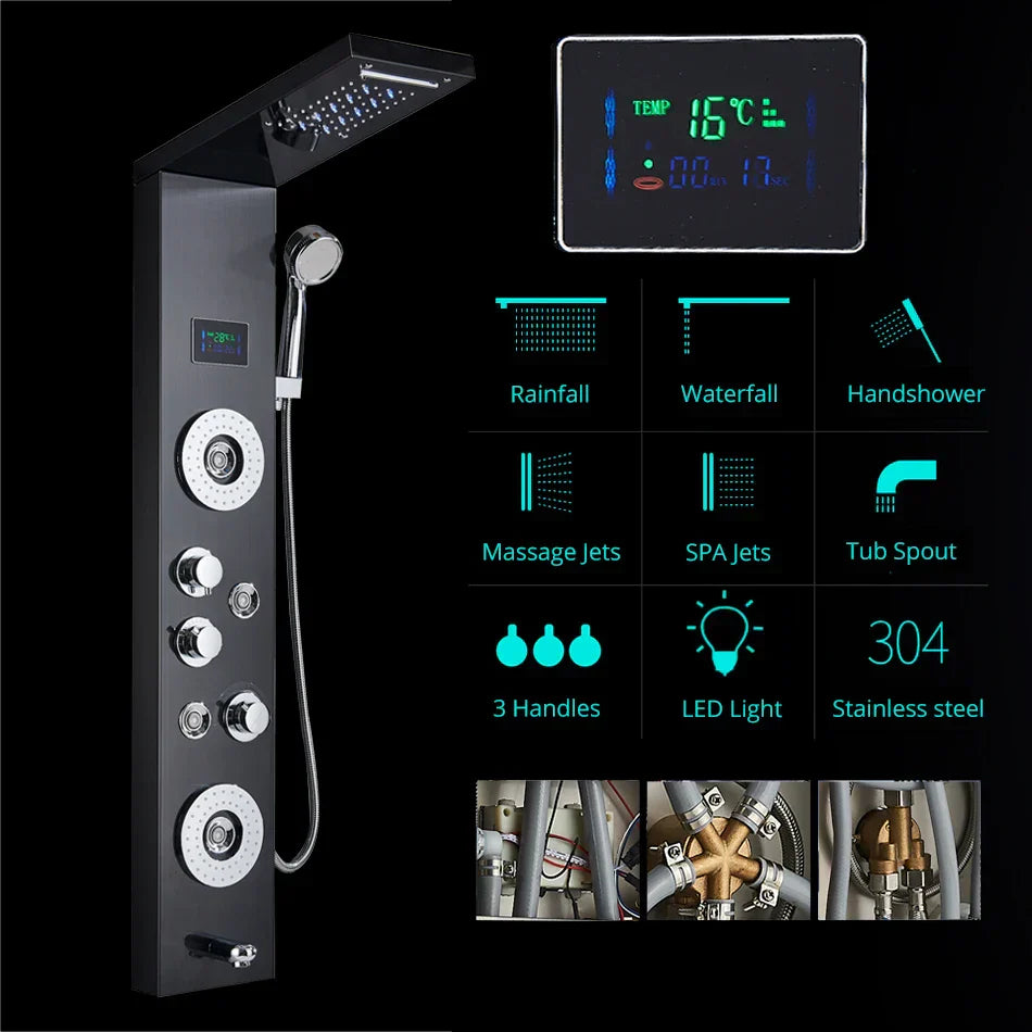 DecorBites™ LED Shower Panel Column Bathtub Mixer Tap with Temperature Screen Massage.