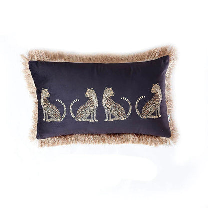 DecorBites™ Leopard Cheetah Wildlife Animals Print Tassels Throw Pillow Cover - Couch Sofa