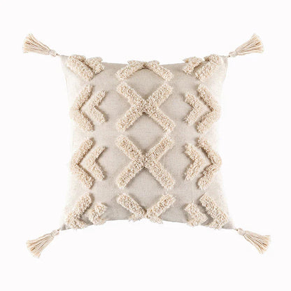 DecorBites™ Beige Tassels Cushion Cover, Handmade Square Home Decoration for Living Room