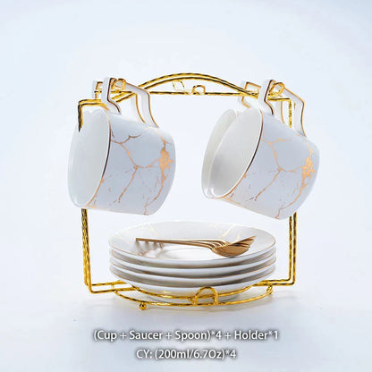 DecorBites™ 200ml Marble Ceramic Tea Set with Spoon and Saucer