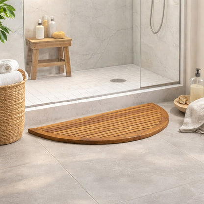 Oiled Half Moon Teak Shower and Bath Mat 39" x 20"