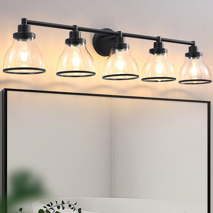 Hermosa Modern Polished Nickel & Black 5-Light Bathroom Vanity Light