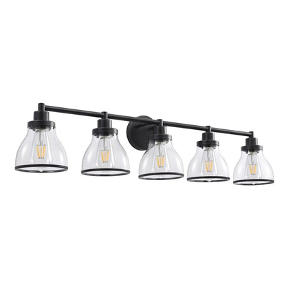Hermosa Modern Polished Nickel & Black 5-Light Bathroom Vanity Light