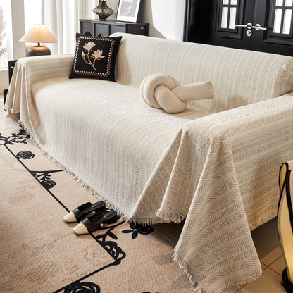 Herringbone Chenille Couch Cover Blanket Soft Durable Throw Sofa Protector with Tassel