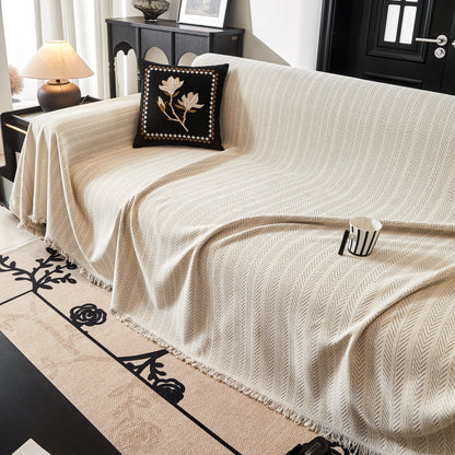Herringbone Chenille Couch Cover Blanket Soft Durable Throw Sofa Protector with Tassel