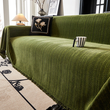 Herringbone Chenille Couch Cover Blanket Soft Durable Throw Sofa Protector with Tassel