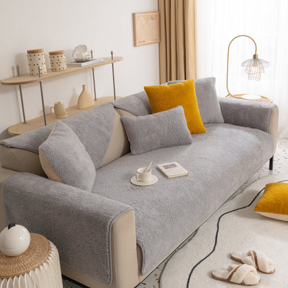 Luxury Sherpa Fleece Solid Sofa Towels Thickened Plush Non Slip Sofa Cushion Covers