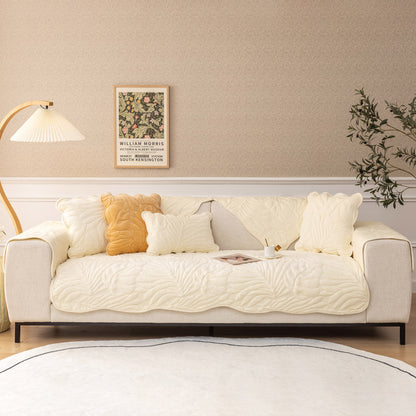Soft Furry Velvet Plush Non-Slip Sofa Cover Quilted Palm Leaves Sectional Couch Cover for Kids and Pets