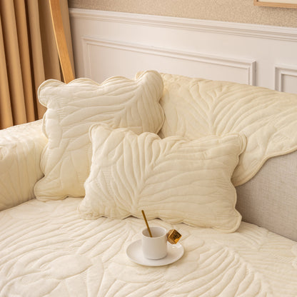 Soft Furry Velvet Plush Non-Slip Sofa Cover Quilted Palm Leaves Sectional Couch Cover for Kids and Pets