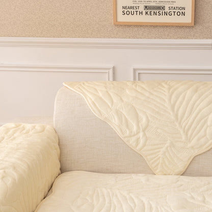 Soft Furry Velvet Plush Non-Slip Sofa Cover Quilted Palm Leaves Sectional Couch Cover for Kids and Pets