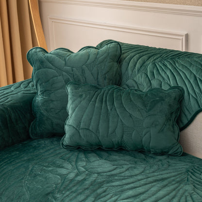 Soft Furry Velvet Plush Non-Slip Sofa Cover Quilted Palm Leaves Sectional Couch Cover for Kids and Pets