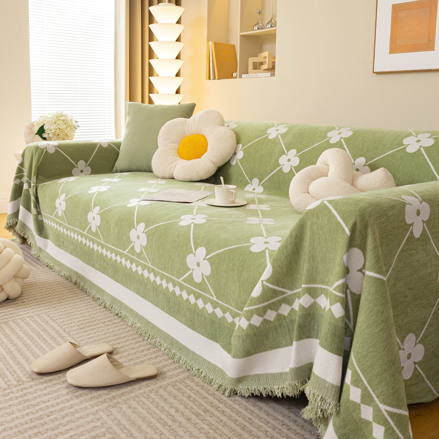 Comfy Four-Leaf Clover Hope Faith Love Luck Blanket for Couch, Chenille Scratch Proof Sofa Blanket Covers