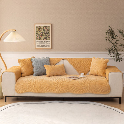 Soft Furry Velvet Plush Non-Slip Sofa Cover Quilted Palm Leaves Sectional Couch Cover for Kids and Pets