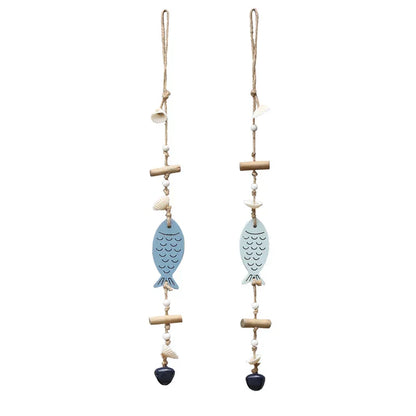 DecorBites™ Blue Fish Sea-maid Pendant Drift Wood Bells Wall Decoration