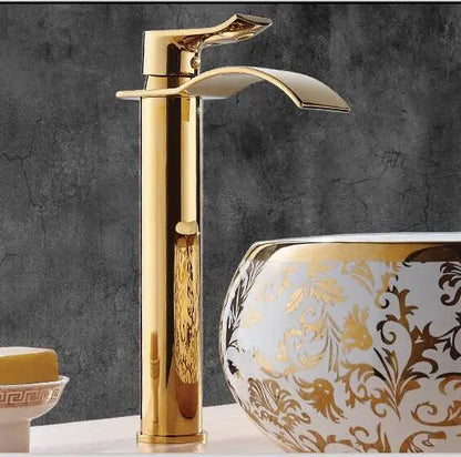 DecorBites™ Gold Waterfall Bathroom Faucet Single Handle Basin Mixer Tap Brass Sink Crane