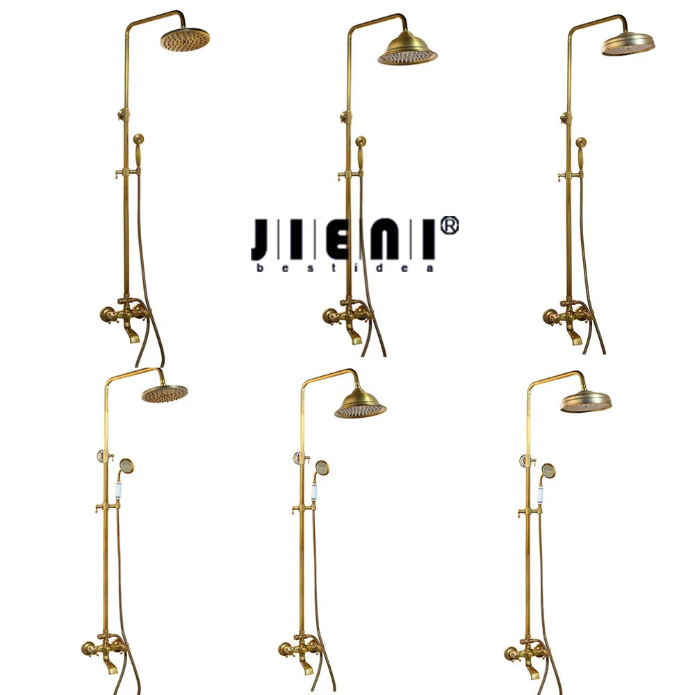 DecorBites™ Antique Brass Rainfall Shower Faucet Set with Handshower and Shelf