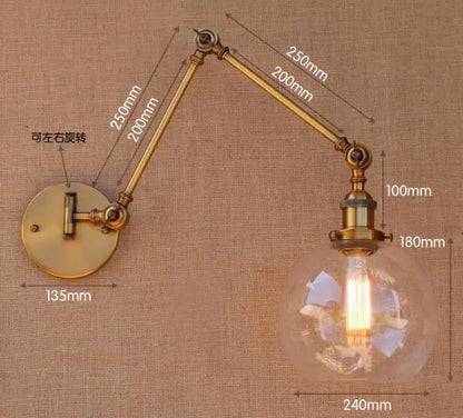 DecorBites™ Antique Brass Loft Industrial Wall Lamp Swing Arm Sconce
