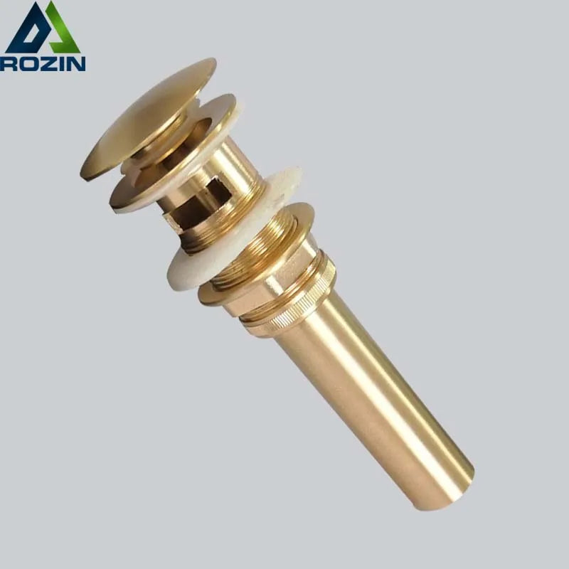 DecorBites™ Brushed Gold Basin Sink Pop Up Drain with Overflow, Round Brass Waste Water Drainer