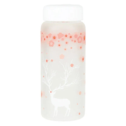 DecorBites™ 430ml Swallow Frost Glass Water Bottle with Sleeve, Elk Design