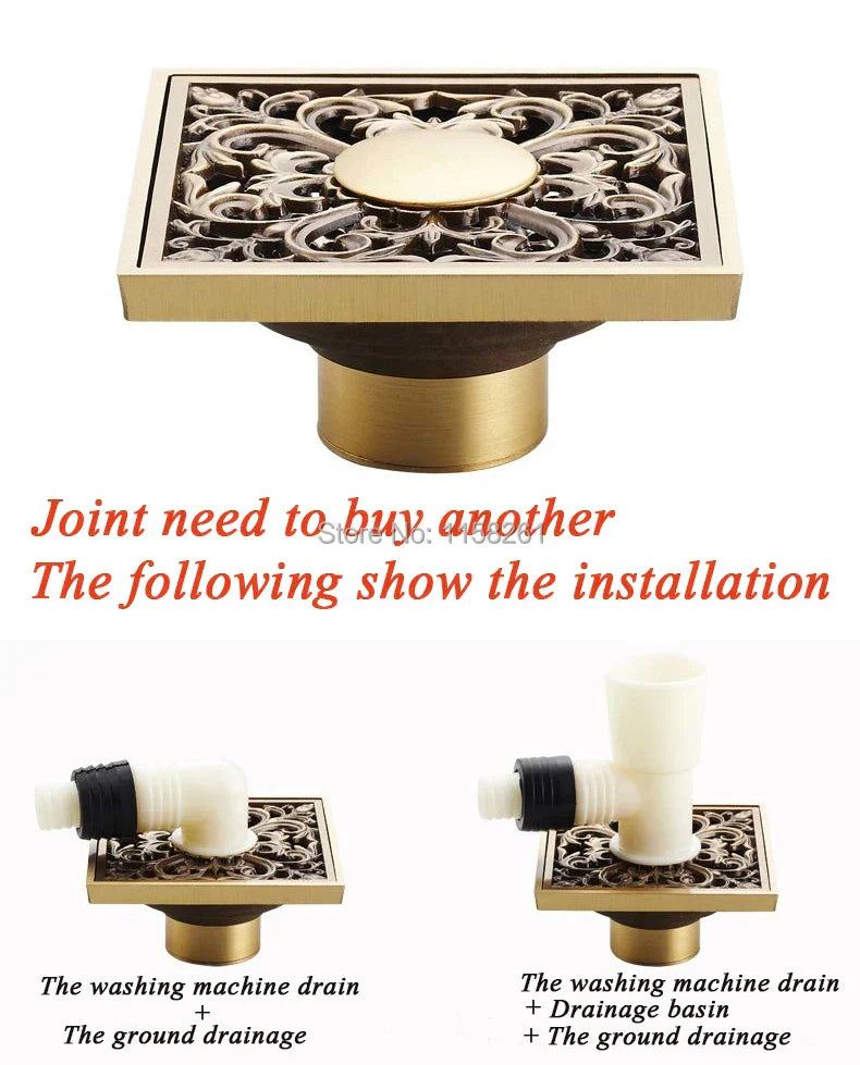 DecorBites™ Antique Brass Shower Drain Cover Euro Art Carved Bathroom Strainer