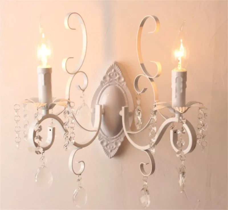 DecorBites™ Black Wrought Iron Crystal Candle Wall Lamp