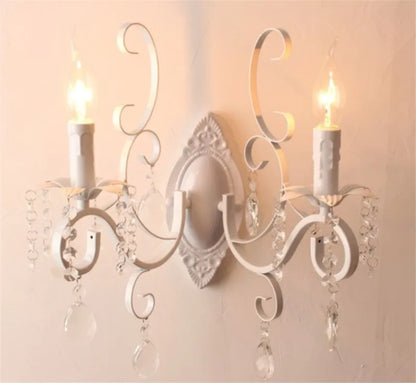 DecorBites™ Black Wrought Iron Crystal Candle Wall Lamp
