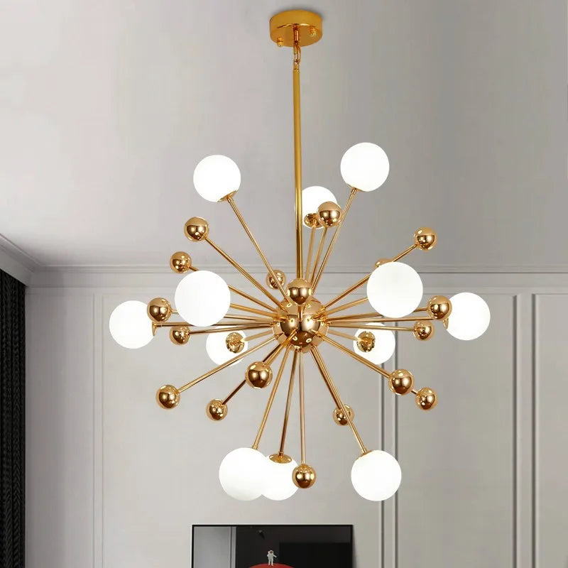 DecorBites™ Golden Acrylic Molecule Chandelier: Modern Lighting for Kitchen, Restaurant, or Home