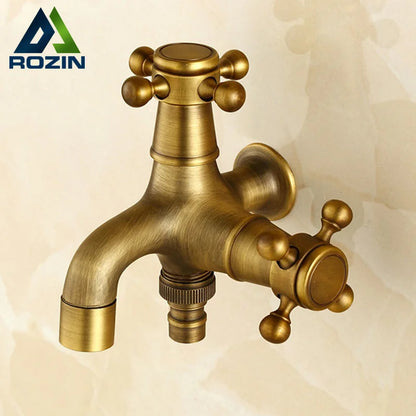 DecorBites™ Antique Brass Dual Cross Handles Wall Mounted Mop Pool Faucets
