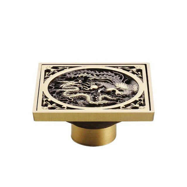 DecorBites™ Antique Brass Shower Floor Drain 10cm Square Waste Strainer Cover Grate