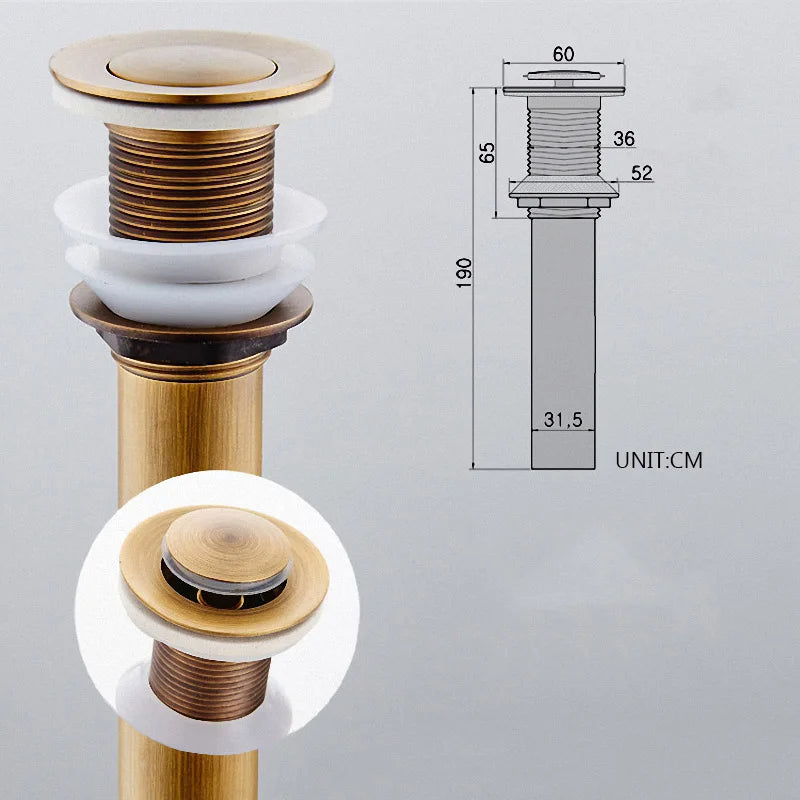 DecorBites™ Antique Brass Vessel Sink Drain Strainer, Pop Up Stopper for Lavatory Basin