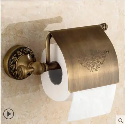 DecorBites™ Copper Carved Bathroom Accessories Set: Towel Shelf, Towel Bar, Paper Holder, Cloth Hook