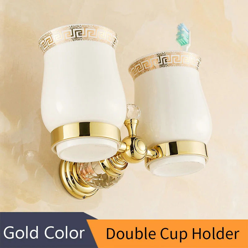 DecorBites™ Crystal Brass Gold Bathroom Accessories Set