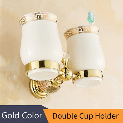 DecorBites™ Crystal Brass Gold Bathroom Accessories Set