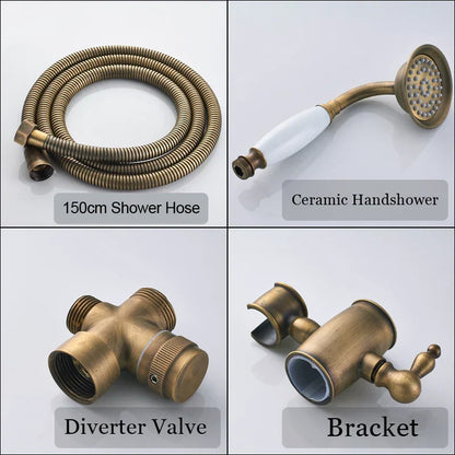 DecorBites™ Antique Brass Shower Set Single Handle Wall Mount Rainfall Mixer Faucet