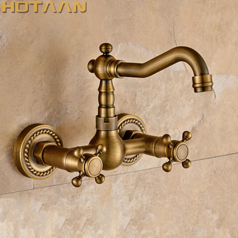 DecorBites™ Antique Brass Wall Mounted Swivel Kitchen Faucet Mixer Tap