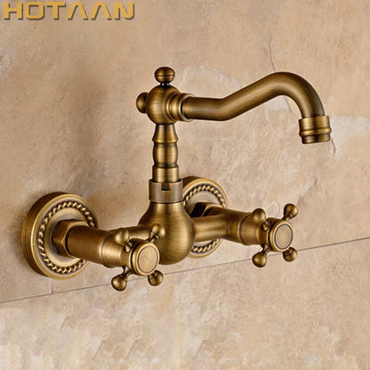 DecorBites™ Antique Brass Wall Mounted Swivel Kitchen Faucet Mixer Tap