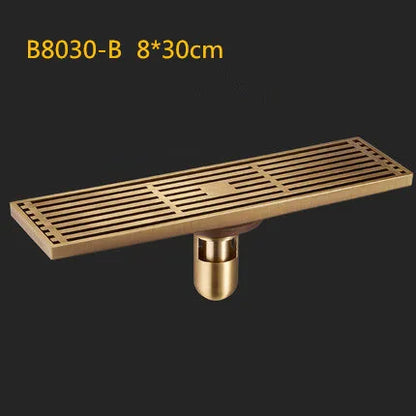 DecorBites™ Antique Brass Linear Shower Floor Drain with Art Carved Cover