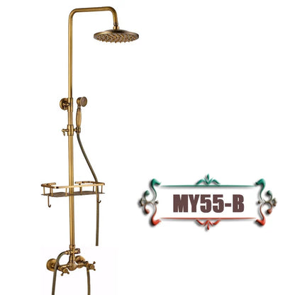 DecorBites™ Antique Brass Wall Mount Bathtub Shower Faucet Dual Handle Shelf Spout