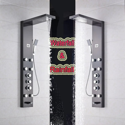 DecorBites™ Black Massage Jets Rain Shower Column Thermostatic Mixer Shower Panel