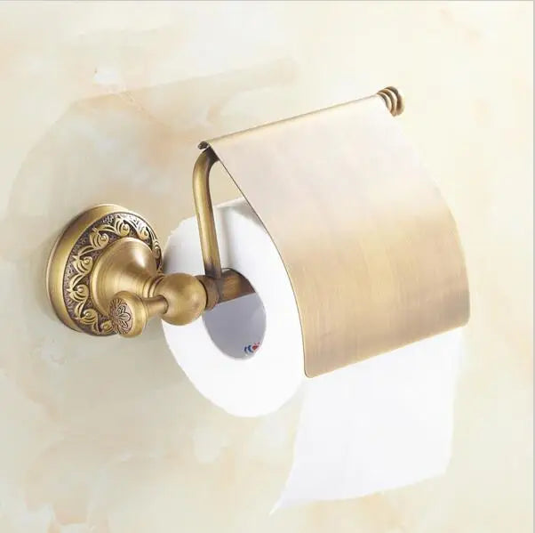 DecorBites™ Copper Carved Bathroom Accessories Set: Towel Shelf, Towel Bar, Paper Holder, Cloth Hook