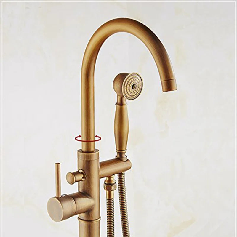 DecorBites™ Antique Brass Tub Faucet Swivel Spout Filler Hot Cold Mixer Tap