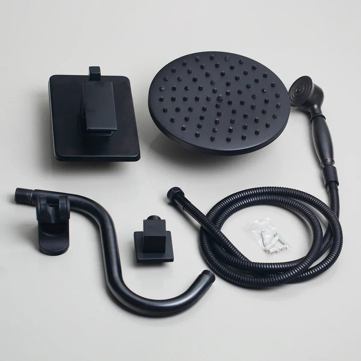 DecorBites™ 8" Matte Black Wall Mounted Rainfall Shower Faucet Set with Handheld Shower
