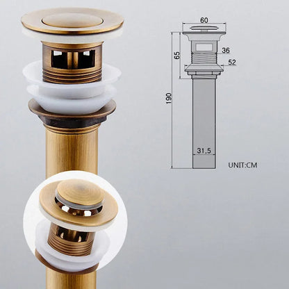 DecorBites™ Antique Brass Vessel Sink Drain Strainer, Pop Up Stopper for Lavatory Basin