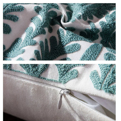 DecorBites™ Blue Geometric Embroidered Canvas Cotton Cushion Cover 45x45cm