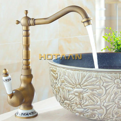 DecorBites™ Antique Brass Bathroom Sink Faucet, Single Handle Deck Mounted Basin Mixer